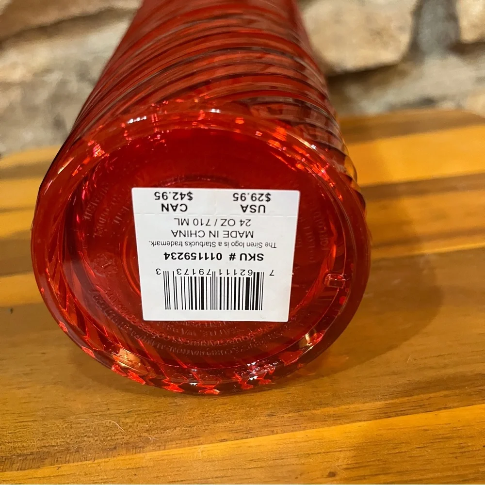 NWT Starbucks 2024 Holiday Red Switl Stripe Venti 24 oz 710 ML Tumbler Cold Cup